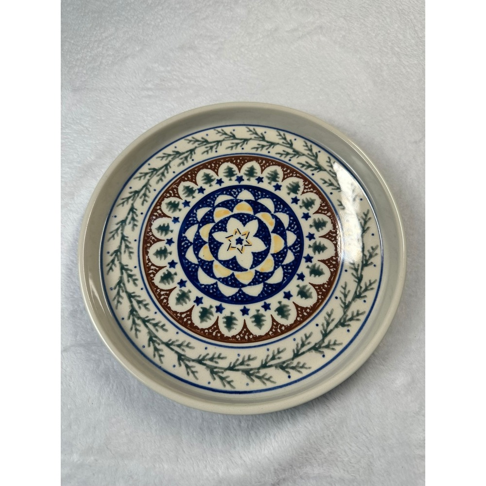 Boleslawiec Salad Plate Unisex 7.75in Blue Excellent Polish Pottery Mandala Pine